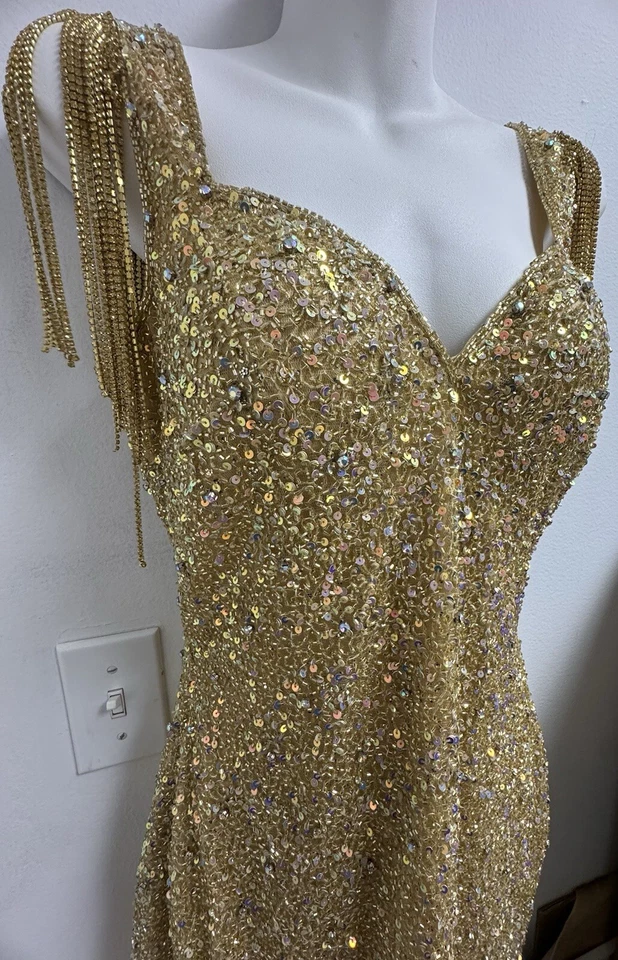 Portia and Scarlett PS22775C Golden Beaded Fringe Strap Cocktail Dress Authentic - Image 3 of 4