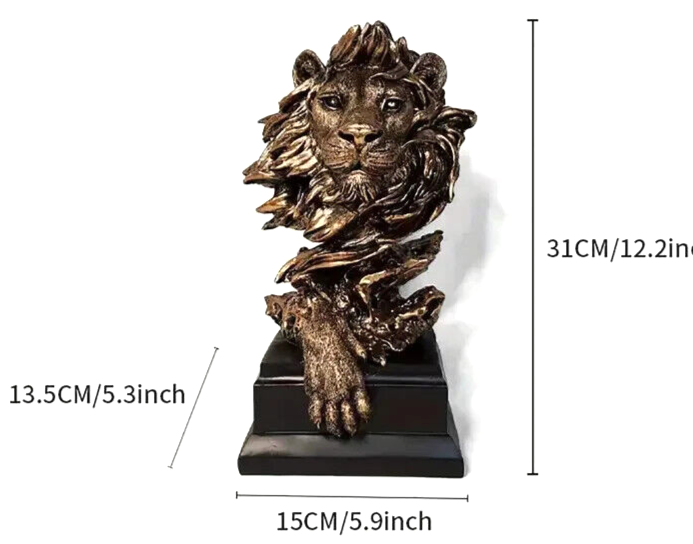 NEW Bronze-Style Lion Head Bust with Front Paw Resin Figurine
