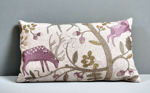 Voyage Designer Cushion Cover 'Fergus' Embroidered Wool Stag & Acorn Motif - Picture 4 of 12