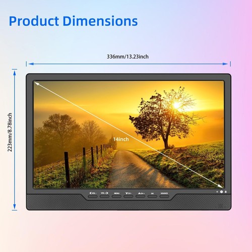 TV digitale portatile DVB-T2, 14,0 pollici LED, batteria ricaricabile, Mini TV - Foto 6 di 13