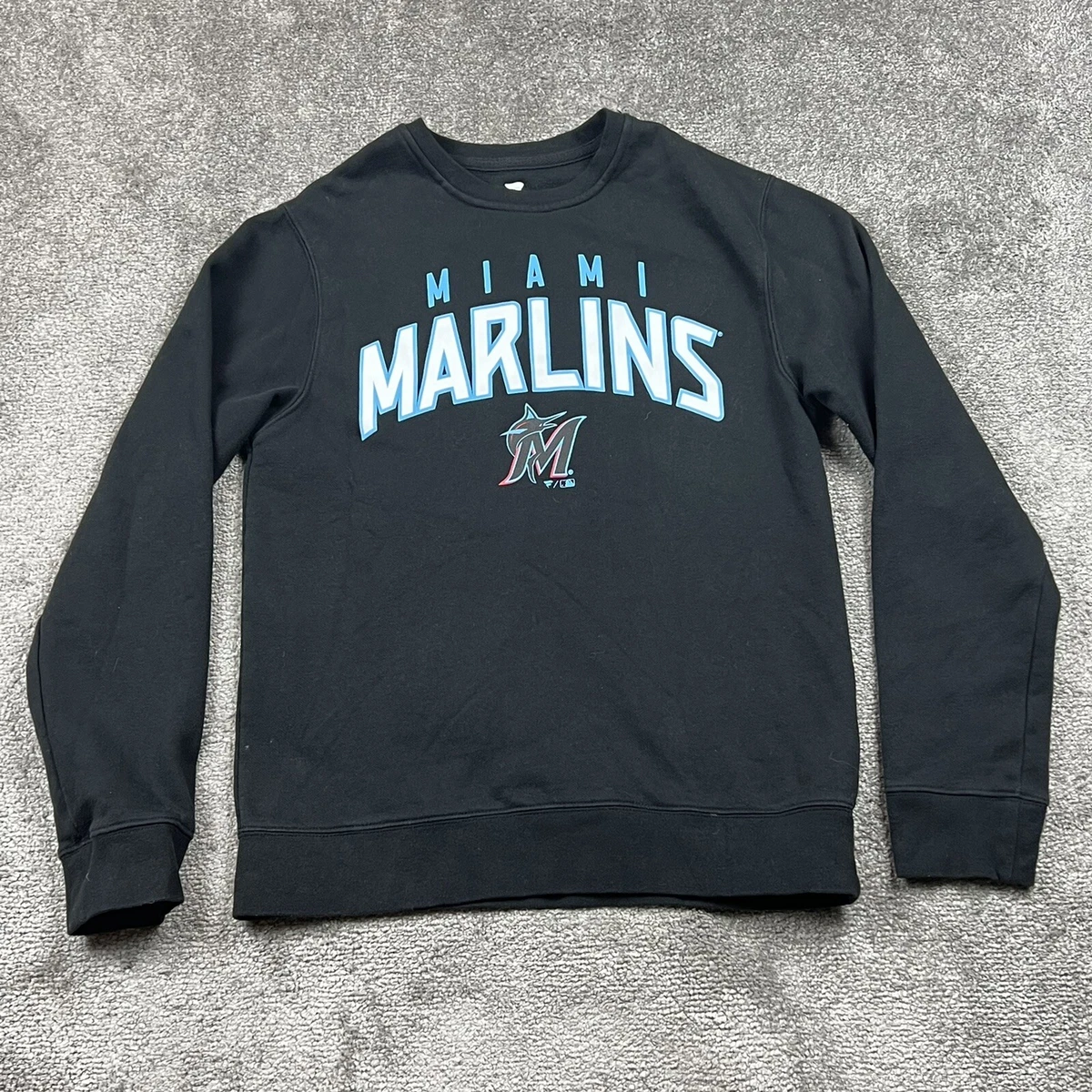 Miami Marlins Sweatshirt Mens Small Black Spellout Logo MLB Sweater Fanatics