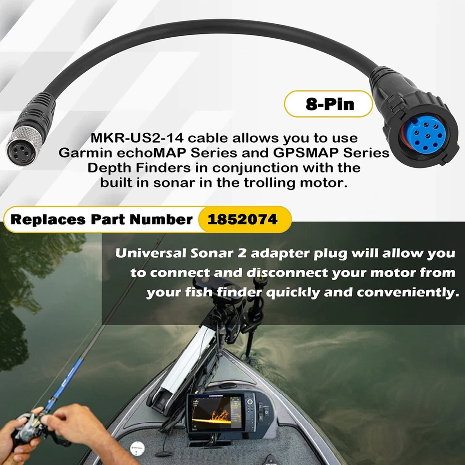 Para Minn Kota MKR-US2-14 Garmin 8 Pin Adaptador Cable Sonar 2 Adaptador Enchufe 1852074 Foto 3 de 4