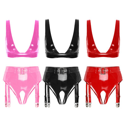Womens Underwear Swimsuit Lingerie Set Wetlook Bra Top Open