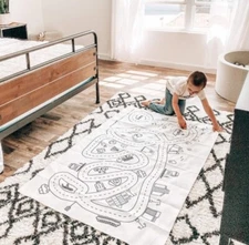 NWT Little Dove Road Track Play Mat White Black Colorable Kids City Floor 59x39