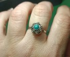 Vtg Taxco Mexico LM Eagle 2 Sterling Silver 3/8" H Dainty Turquoise Dome Ring(6) — photo 2