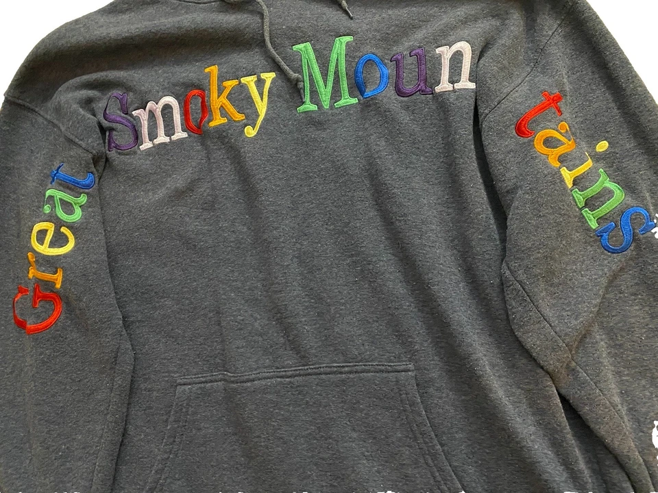 Sudadera con Capucha Great Smoky Mountains Talla L Manga Hechizada Arco Iris Bordado Pullover Foto 3 de 4