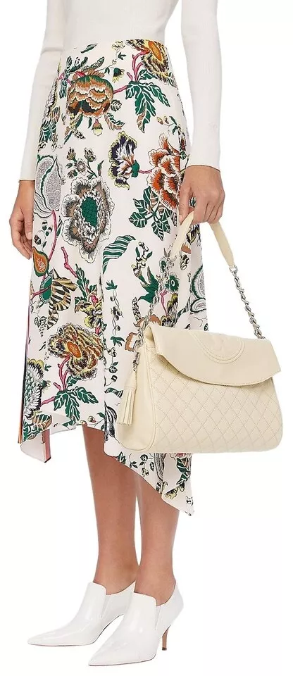 Tory Burch Cream Fleming Distressed Leather Fold Over Hobo Bag eBay