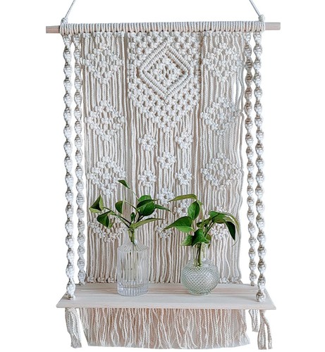 Handmade Macrame Wall Hanging Shelf Boho Indoor Rope Plant Pot Basket Holder