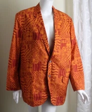 Sandwich Isles Honolulu Vintage Men's 42R 42 R Orange Red Floral Blazer Jacket