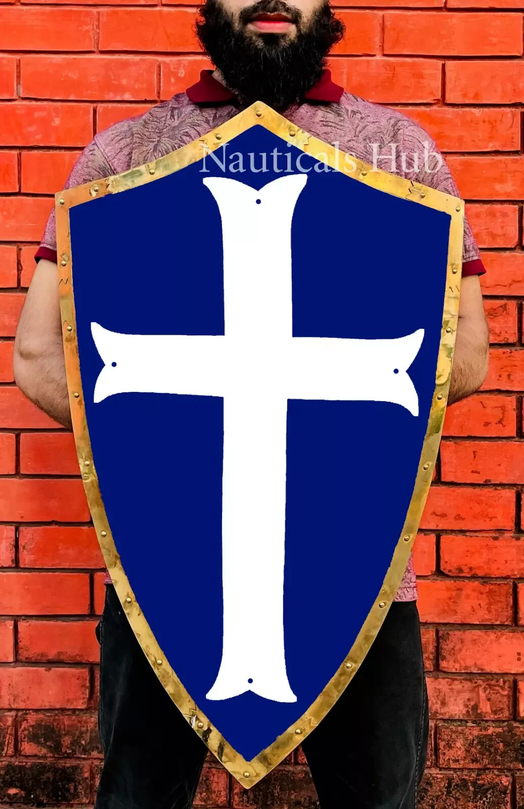 Viking Knight Crusader Blue & White Heater Shield Warrior 24 Inches-image