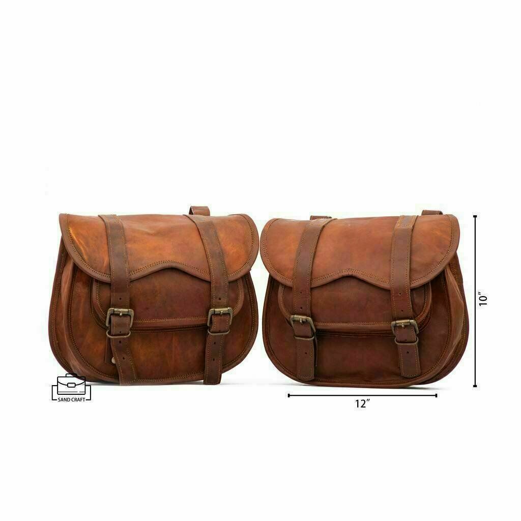 Side Pouch Saddlebags Saddle Panniers Bag Motorcycle Pouch Brown Leather  Bags
