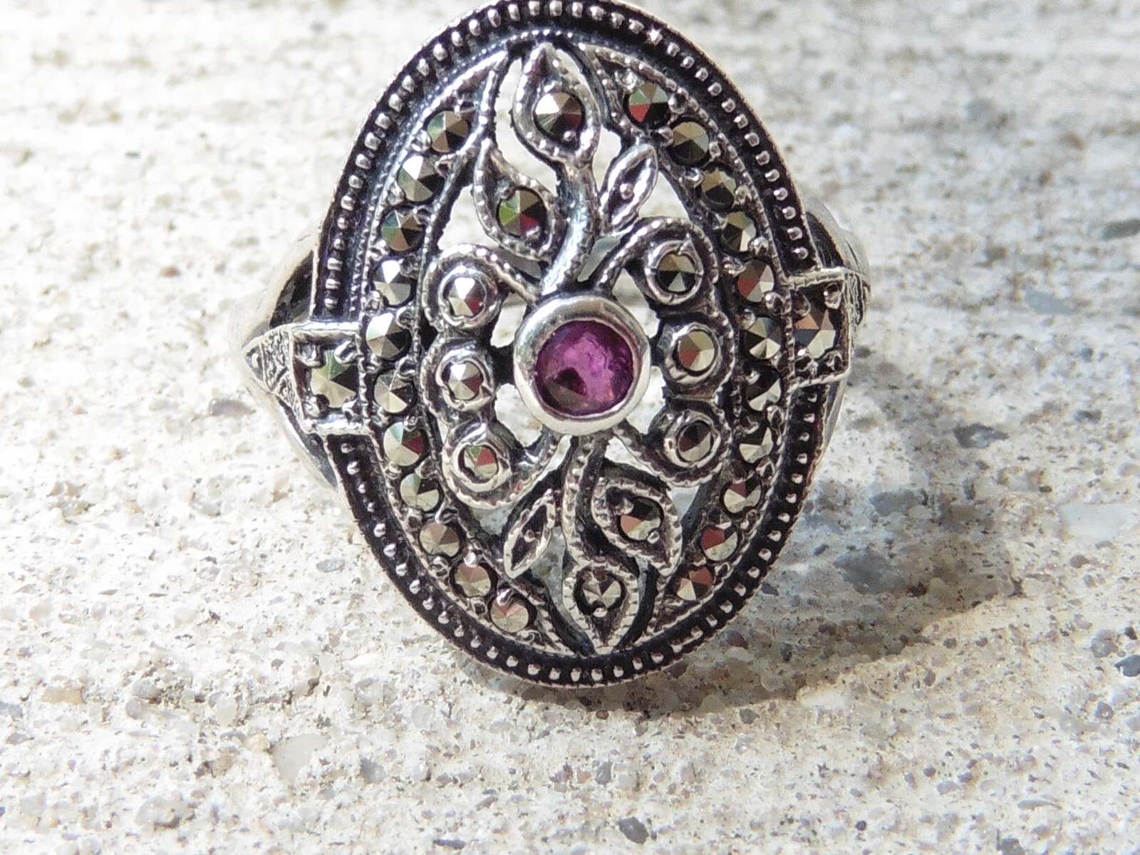 Sterling Silver 925 Marcasite Ruby Ring - image 5