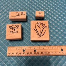 Stampin' Up Flowers Wood Mounted Set of 4 Rubber Stamps Lot Free Ship