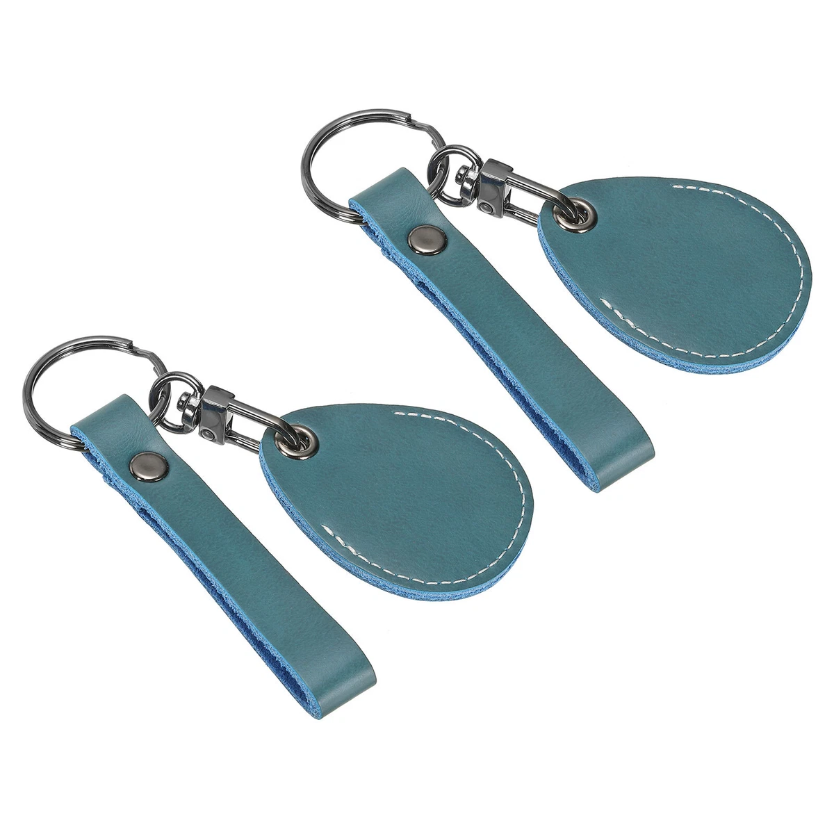 Leather Keychain Blanks, 2pcs Cowhide Key Fob with Key Ring, Navy Blue