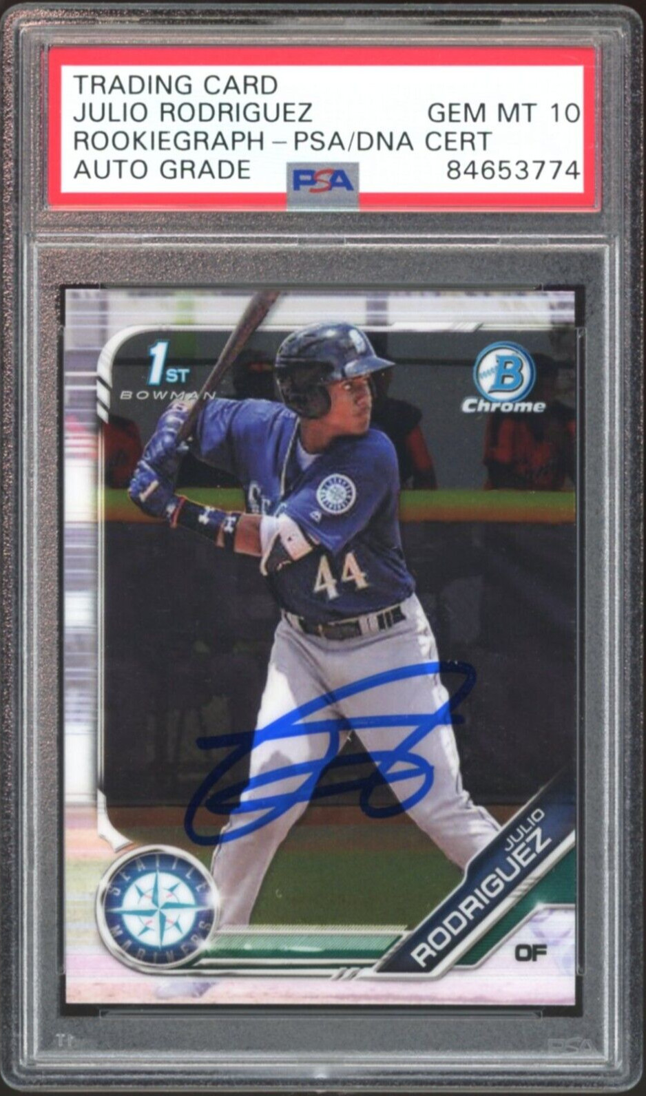 2019 Bowman Chrome Julio Rodriguez RC Rookiegraph PSA/DNA Auto GEM MINT 10