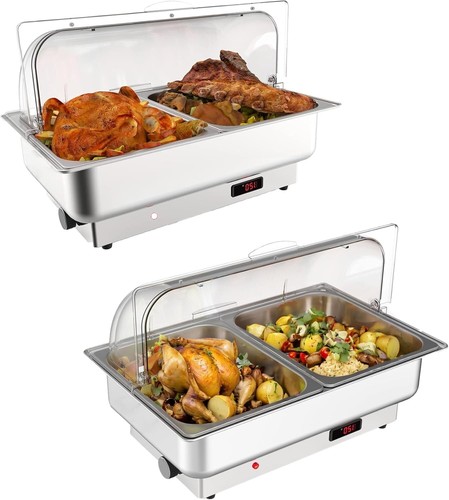 2 Pack Electric Chafing Dishes Buffet Set 2 x 4.5QT NSF Stainless Steel Roll Top
