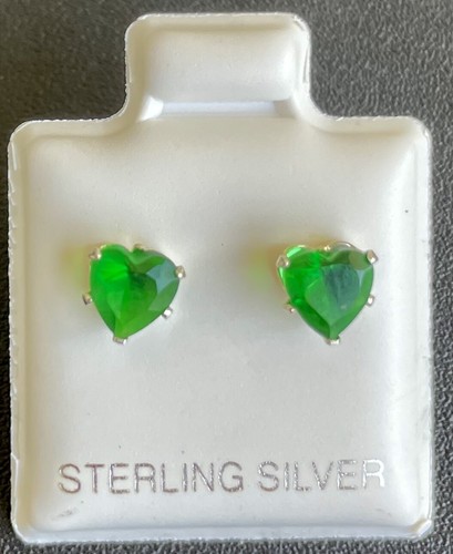 Genuine .925 Sterling Silver 5mm CZ Heart Shaped Stud Earrings Birthstone Colors - Picture 8 of 15