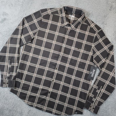 Rhone Hardy Flannel Shirt Mens Large Dark Espresso Windowpane Relaxed Fit NWT