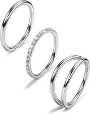 316L Stainless Steel Nose Ring Set   3PCS Nose Hoops with Cubic Zirconia