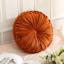1 Pcs round Throw Pillows Decorative Velvet Pleated Throw Pillows 15'' Diameter