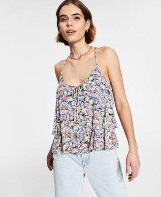Kingston Grey Juniors' Ruffled Tank Top - Navy/multi Floral Size M