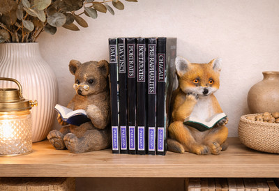 Lesebär & Fuchs Buchstützen - Skurriles Harz Tier Skulptur Set