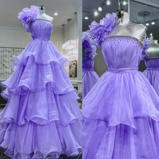 Lilac Prom Dress Ruffles One-Shoulder Layer Formal Evening Cocktail Party Gowns