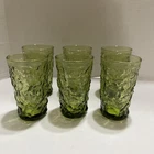 VTG Anchor Hocking Lido Milano Avocado Green Crinkle 4" Juice Set of 6 Nubbly