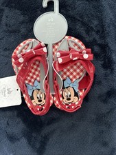 Disney baby Minnie Mouse plaid bow red  white flip flop sandals 6-12 Mo NWT