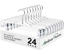Amber Home 24 Pack Clear Plastic Jeans Pants Skirt Hangers, Bottom 24, 