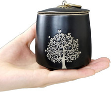 Small Cremation Urns for Human Ashes Adult Male Female - Tree of Life Black Deco