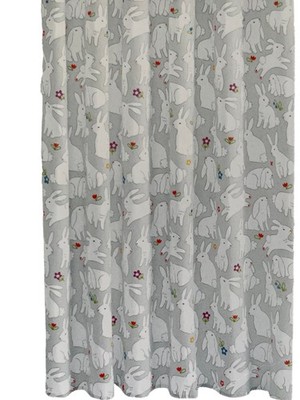 Celebrate Easter Bunnies Shower Curtain, White & Gray Bunny Rabbit Bath Decor