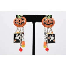 Ritzy Couture Esme Lunch Ritz Vintage Halloween Earrings Pumpkin Signed Bin1