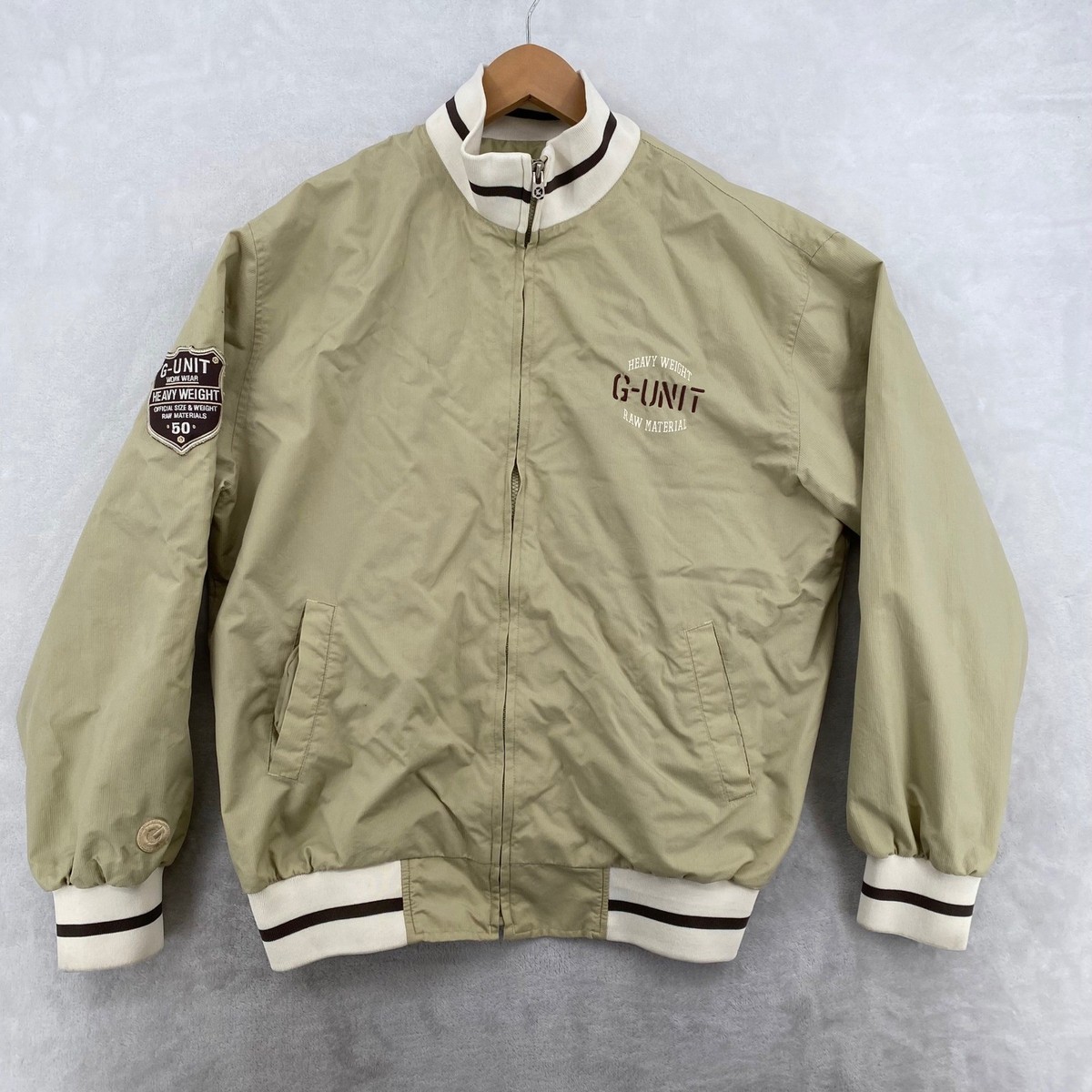 90's 当時物 g unit ナイロンスタジャン 50cent b-boy G-Unit Heavy Weight Jacket Mens L Tan Vintage Y2K Hip Hop 50 Cent