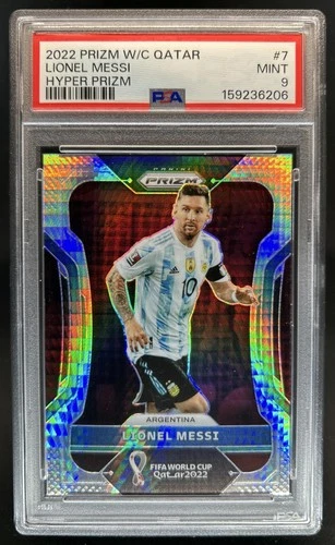 2022-23 Panini Prizm World Cup Lionel Messi Hyper #7 Argentina PSA 9