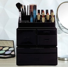 Relaxdays Make Up Organizer mit 21 Fächern, Kosmetik Tower Schwarz
