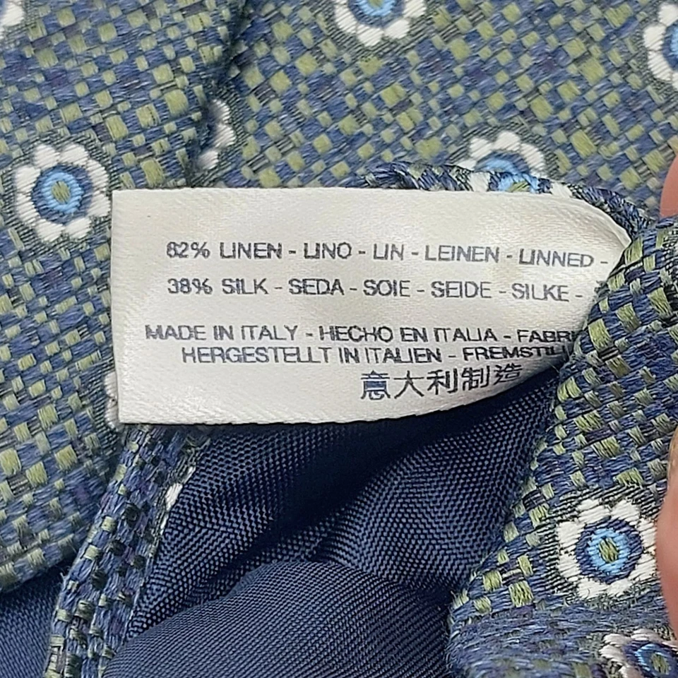 Corbata Suitsupply de lino mezcla de seda flor para hombre verde 3 pulgadas de ancho hecha en Italia NUEVA Foto 3 de 4