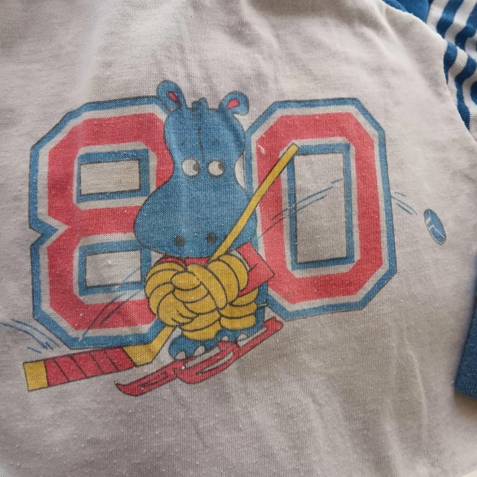 Vintage boys girls 2T T-shirt SIngle Stitch 70's Baby Long Sleeve Hippo Hockey - Image 2 of 4