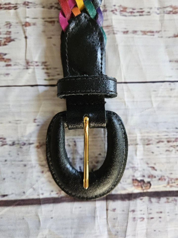 Vintage Chic Black Multicolor Braided Leather Belt Women’s 36” Boho Retro - Image 3 of 4