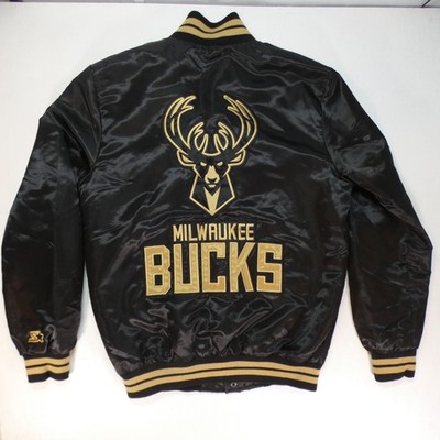 Milwaukee Bucks Satin Starter Jacket Mens Small Black Label NBA Basketball 75th