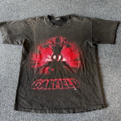 Vintage Garfield Shadow Scary Shirt 1990s Large Double Sided AOP Distressed