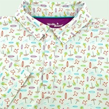 Birdie Bound Mens Golf Polo Shirt L G Tropical Palm Tree Surfboard Print
