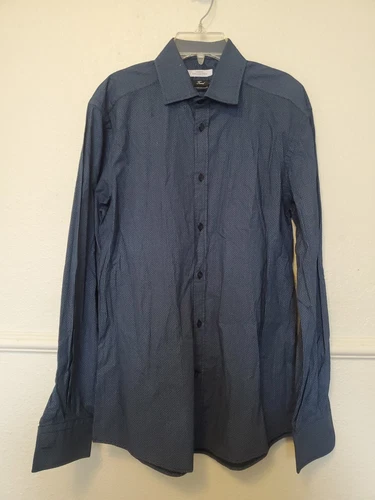 Versace Collection Trend Camicia Uomo 39 Slim Blu Bianco Fine Check Elegante