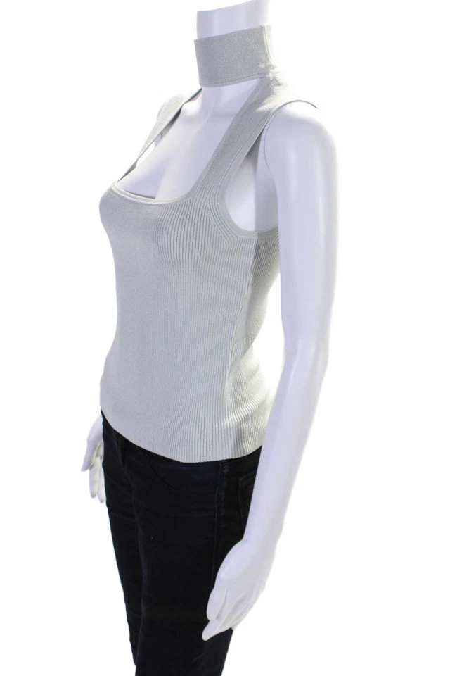 Suéter regata Intermix feminino gola quadrada sem mangas glitter com nervuras verde tamanho P - Imagem 2 de 4