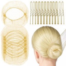 20 PCS Hair Nets Invisible 20 Inch Bun With 40 PCS U Shaped Pins 2.4 Inch Gold