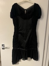 Desperado London Black Cocktail Dress UK 12 Ruched Chiffon Evening Party Midi