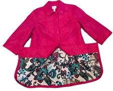 Chico's Woman  s PINK Floral Lined Texture Jacket SZ 0 Pleated Back 3/4 Sleeve