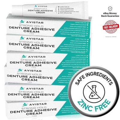 Extra Strong 12-Hour Denture Adhesive Cream   Waterproof Mint Gel, 6 Pack