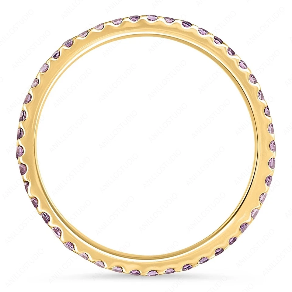 14k Yellow Gold Amethyst Full Eternity Ring, Stackable Band Ring For Christmas - Image 3 of 4