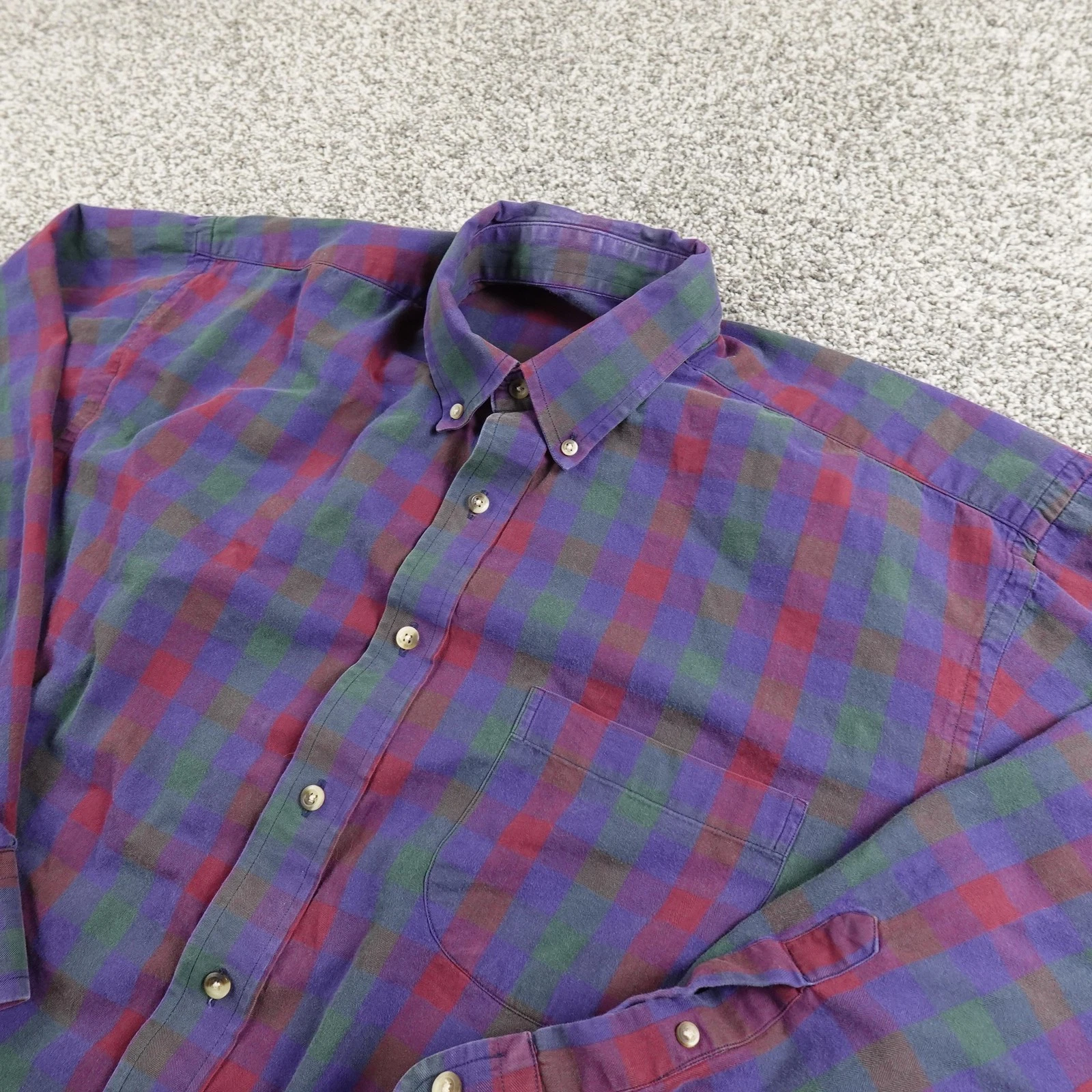 Thomas Bros Shirt Mens L Purple Plaid Flannel Button Up Long Sleeve Outdoor Work